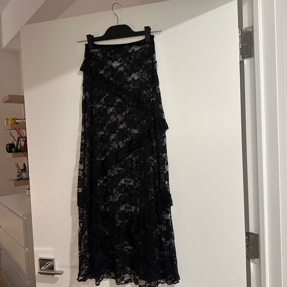 Sheer Vintage Black Floral Maxi Skirt